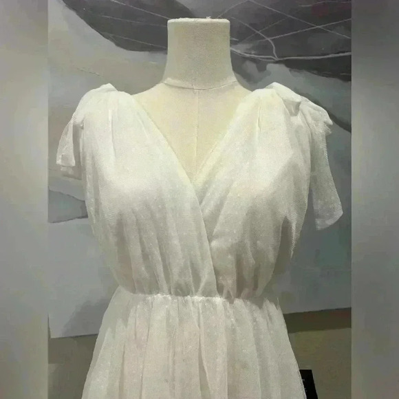 NWT Lulus Made a Wish White Swiss Dot Tiered Tie-Strap Midi Dress Size M - Picture 9 of 15